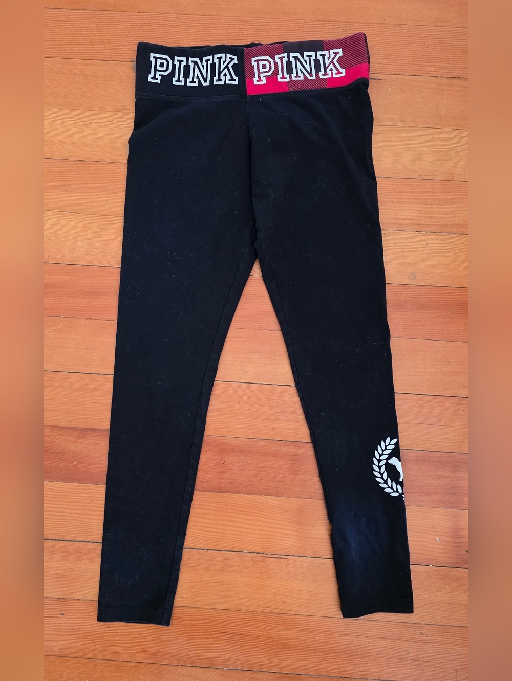 PINK Victoria's Secret Yoga Pants Black & Red Logo Waistband M